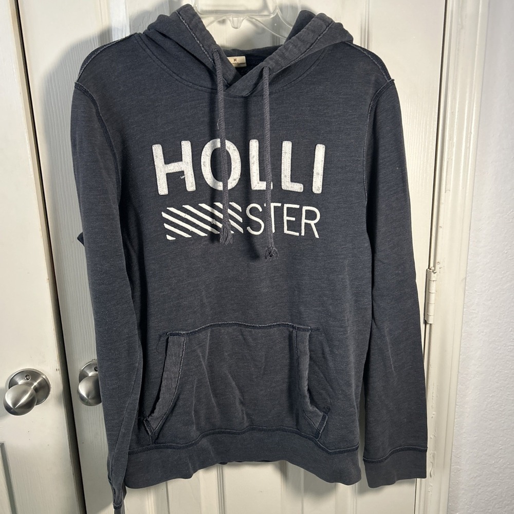Hollister Co. Mens Y2K Hooded Sweatshirt Navy & Gray Size M 90s‎ Vintage Preppy
